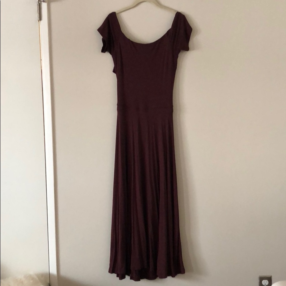 Burgundy off the shoulder dress with open back